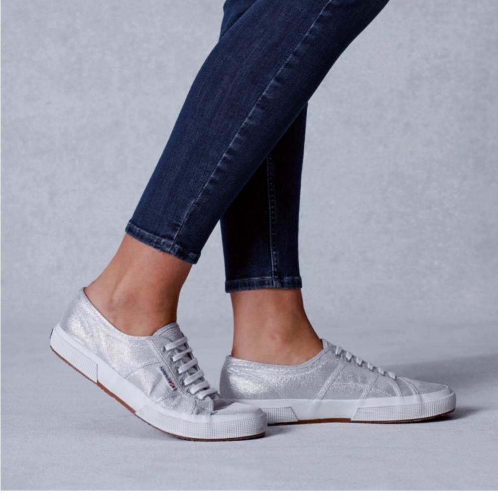 Superga Metallic Canvas Low Top Sneakers Silver Gray Size 9 - Picture 2 of 10